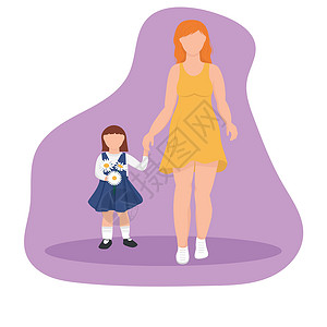 穿校服的青少年闺蜜母亲带孩子上学 穿校服的孩子设计图片