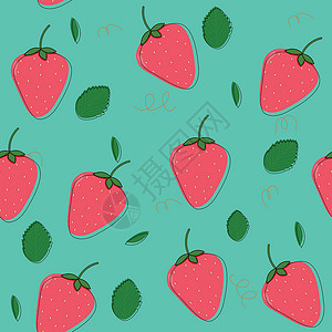 草莓季节草莓无缝矢量模式 红草莓和叶子插画