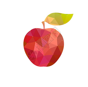 带有抽象纹理的苹果多边形三角形食物水果红色马赛克插图白色背景图片