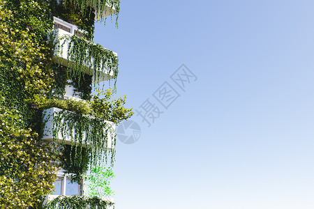 手绘绿色藤蔓装有工厂的公寓楼背景