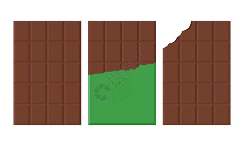 糖果酒吧素材白色背景上的开放套件中一套深巧克力条 Flat 矢量插图插画