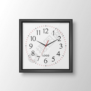 挂在墙上的钟矢量 3d 逼真方形墙壁办公室时钟与黑色框架 设计模板隔离在白色 使用罗马数字拨号 用于品牌和广告隔离的挂钟模型 钟面设计速度日设计图片