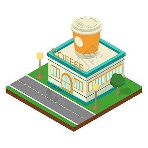 咖啡店图标现代等量建筑 咖啡店 几何图标或直线元素 平面矢量图设计图片