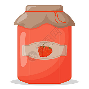 Glass 罐草莓果酱加闭盖 可爱矢量插图高清图片