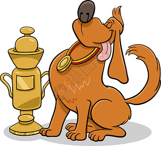 带一个杯子和狗秀奖牌的卡通狗背景图片