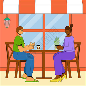 在咖啡馆人们在户外放松并喝咖啡 带有户外桌椅的夏日咖啡馆大楼 夏季咖啡馆的矢量概念 平面矢量图闲暇街道建筑夫妻家具店铺商业景观小酒馆桌子设计图片