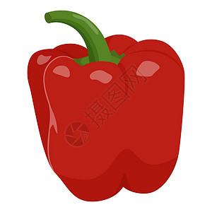 开胃食物白色背景上隔离的可爱红辣椒 Flat 矢量插图果味甜点绘画艺术叶子水果横幅果汁生态蔬菜插画