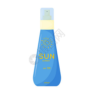 晒黑她护肤品 防晒 防紫外线喷雾 带有 SPF 的防晒产品管 夏季化妆品 在白色背景上孤立的平面矢量图太阳防晒霜卫生皮肤日光浴插图阳光插画