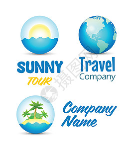 旅游网站的图标假期海洋圆圈太阳绿色棕榈晴天天堂蓝色旅行背景图片