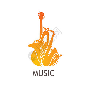音乐LOGO音乐公司Logo喇叭标识乐队萨克斯管标题黄色仪器白色橙子竖琴插画