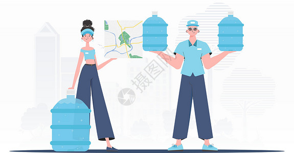塑料卡专门提供水的团队 卡通时尚风格 矢量插画