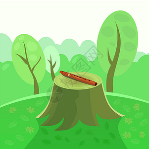 吹竖笛树桩上的森林里有笛子插画