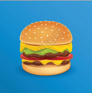 蓝色中中性背景上孤立的美味经典汉堡包矢量插图背景图片