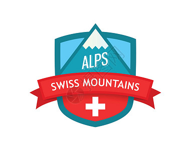 瑞士冬季瑞士山矢量logo插图红色假期白色国家高山标识世界网络乡村插画