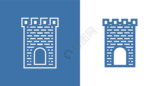 柯克朱福尔中世纪苏格兰城堡 的图标 欧洲历史建筑堡垒 黑白无依无靠插画