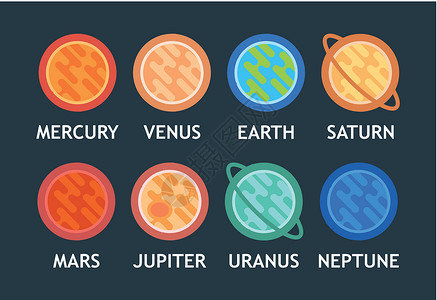 乌兰卡通风格的太阳系行星矢量平板插画
