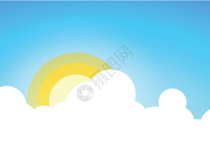 玄天上帝素材夏月蓝天与太阳和一些云插画