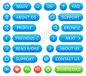 网络博客的一组按钮 蓝色圆形矢量图标和白色背景上的按钮图片