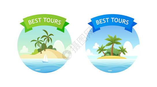 迎暑价乐夏与暑夏沙滩度假旅游旅行标志插画