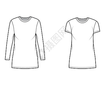衣服袖子一套 T 恤迷你连衣裙技术时尚插图 圆领 长 短袖 超大 铅笔满插画