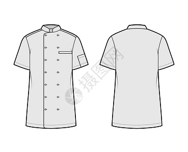 Shirt烘烤店主厨师制服技术时装插图 短袖 湿口袋 放轻松 穿双胸衣袖子牛仔布衬衫面包师计算机食物成人小样衣领服饰设计图片