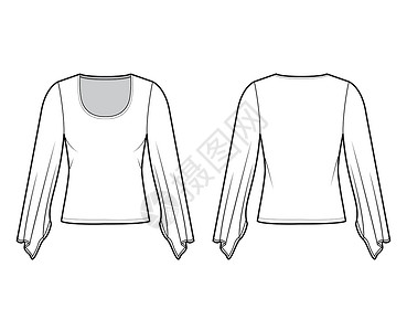 基瓦诺最顶端有基莫诺长袖 技术时装图解 腰部长度下体弱棉布计算机绘画裙子丝绸女性男性脖子设计身体设计图片