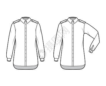 技术时装插图 用肘折长袖 超大尺寸 按下按钮打开 颈圈衬衫商业棉布男性女士肩章牛仔布计算机工作男人设计图片