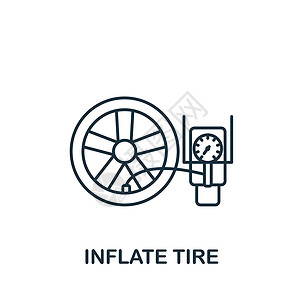 胎压检测给轮胎图标充气 用于模板 网页设计和信息图形的线条简单线条汽车服务图标插画
