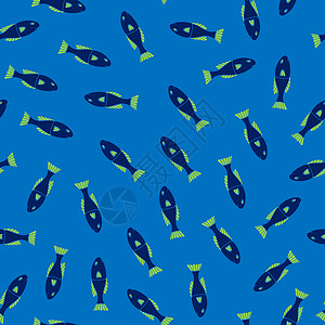 藻蓝蛋白无缝模式 蓝鱼 绿鱼和红鱼 在深蓝色背景上海藻蓝色钓鱼热带水族馆墙纸插图游泳池婴儿红色插画