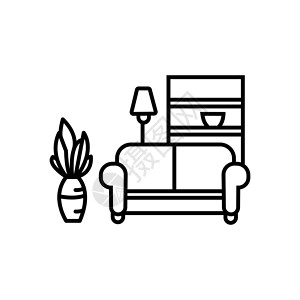 家具单品内部设计 最小化客厅 一套家具 整洁公寓 矢量单线图标收集等插画