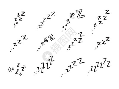 zzz doodle 用于睡眠卡通矢量的图片符号黑色轨枕休息草图演讲插图白色小憩讲话标签背景图片