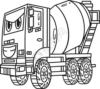 与面板车辆彩色页面混混混混合器货车绘画插图手绘填色卡车儿童孩子们彩页图画书背景图片
