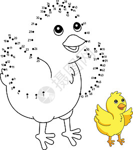 蟹炒本鸡孩子们的点点到点鸡女孩彩色页面彩页艺术插图图画书儿童农场填色小鸡动物染色插画