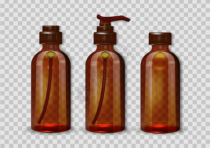 棕色瓶棕色化妆品瓶在透明背景中被隔离插画