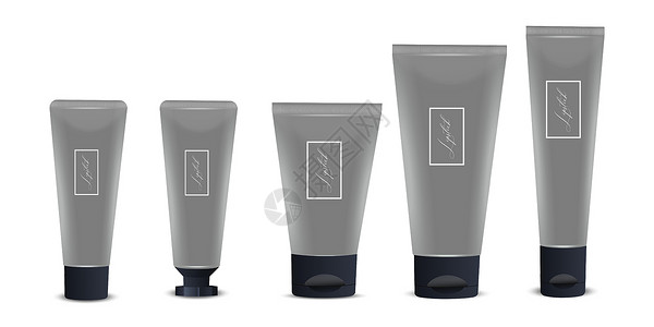 化妆品白底3矢量现实的塑料 银管包装 白底带黑色盖子 牙膏 化妆品 奶油模型的设计模板 前景插画