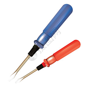 红色螺丝刀一组红色和蓝色螺旋桨矢量 说明修理工作工具的情况设计图片
