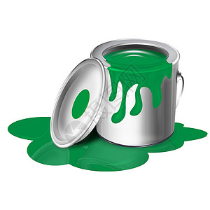 绿色涂料用涂料和绿点打开的罐头 矢量插图插画