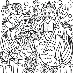 梅鱼美人鱼公主和梅曼国王插画