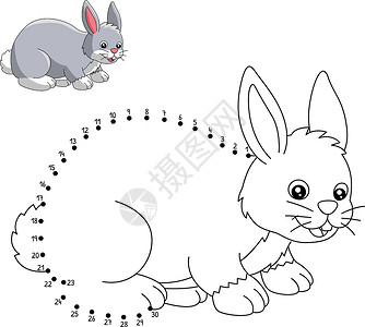 儿童用点对点兔子涂色页面孩子们插图填色染色宠物图画书孩子彩页动物插画
