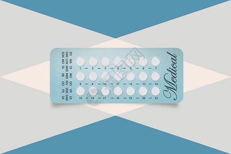 雌激素避孕药的包装 避孕药 荷尔蒙药 避孕药 女性口服避孕药 计划怀孕的概念 现实的水泡与避孕药插画