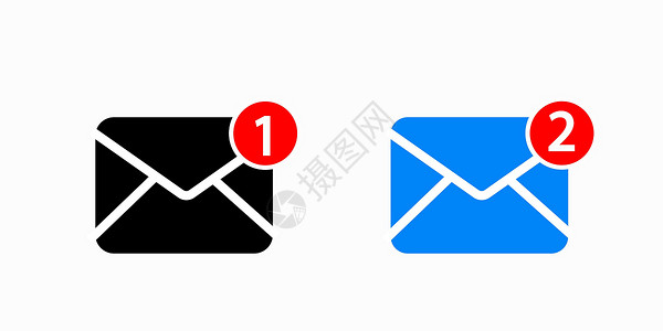 1通知素材新建消息或收件箱通知矢矢量图标 一和两封收到的电子邮件信息在框中插画