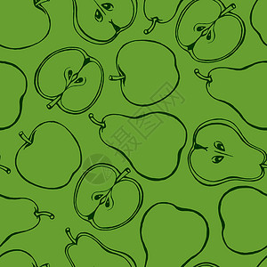 无缝模式 用手画水果元素 苹果梨 蔬菜壁纸装饰品手绘艺术织物热带打印墙纸食物杂货店绘画插画