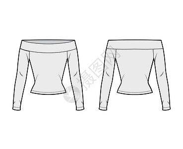 羊外腰外肩伸展最高技术时装图示 有长袖 近身形状的相近式样袖子插图设计纺织品小样男人脖子裙子计算机女性设计图片