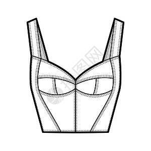 Bustier 顶级技术时装插图 用折轮式环形 模制杯子 近身 背拉链固定设计棉布办公室女性袖子男人裙子小样针织品服装设计图片