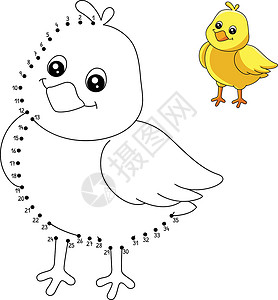 孩子们的点点到点鸡女孩彩色页面儿童染色图画书插图填色彩页小鸡动物孩子背景图片