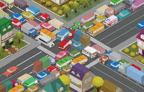 耽误交通堵塞 为繁忙道路说明提供几何车厢和房屋卡车城市旅行街道汽车车辆运输公共汽车速度插图插画