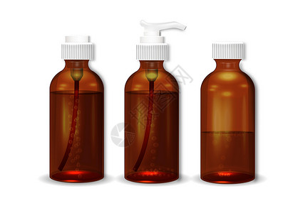棕色瓶黑色背景的棕色化妆品瓶被隔绝温泉洗剂烧瓶化妆品气泡奶油淋浴肥皂液体塑料插画