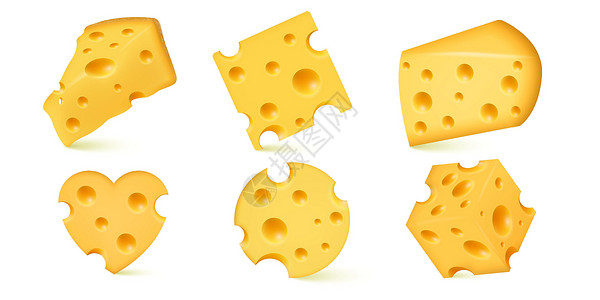 新上市美食矢量 3D 一套现实的新鲜有营养的荷兰奶酪 非常美味 矢量插图插画