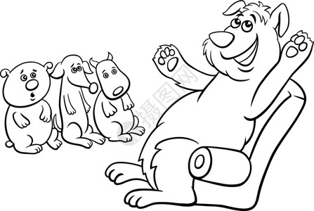 涂色故事素材向小狗涂色页面讲故事的卡通狗插画