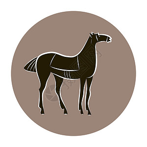 动物骑术手牵着黑白马匹插画